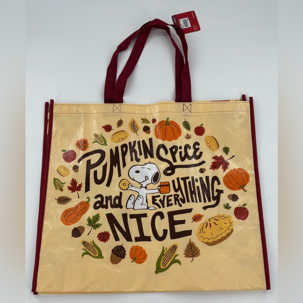 NWT Peanuts Snoopy Pumpkin Spice and Everything Nice Fall Reusable Tote Bag XL - Picture 2 of 9